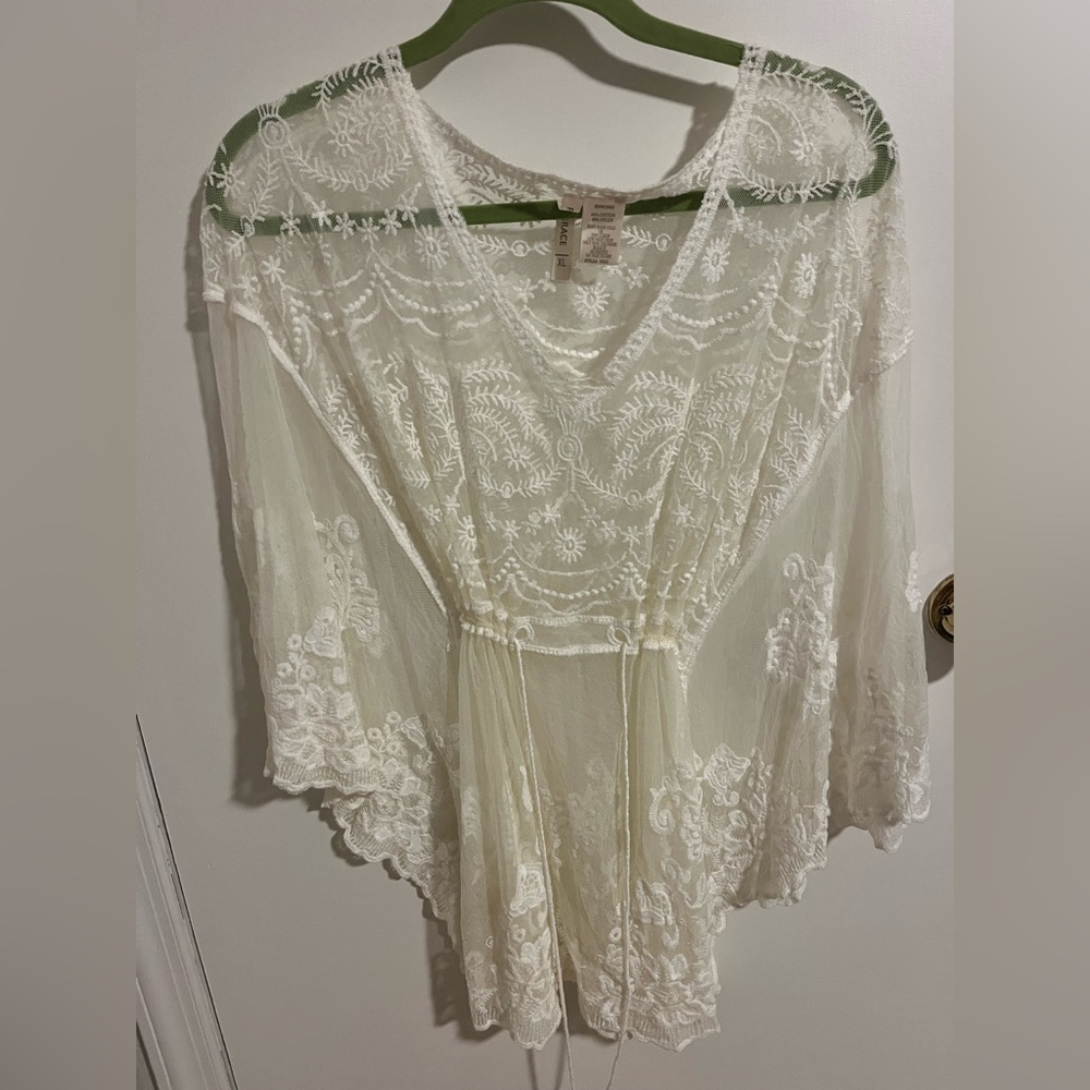 Elegant White Lace Cover-Up or blouse